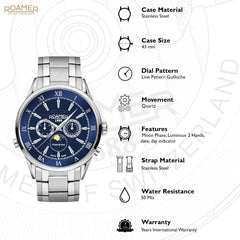 ROAMER Superior Moonphase Multifunction Blue Round Dial Men's Watch- 508821 41 43 50