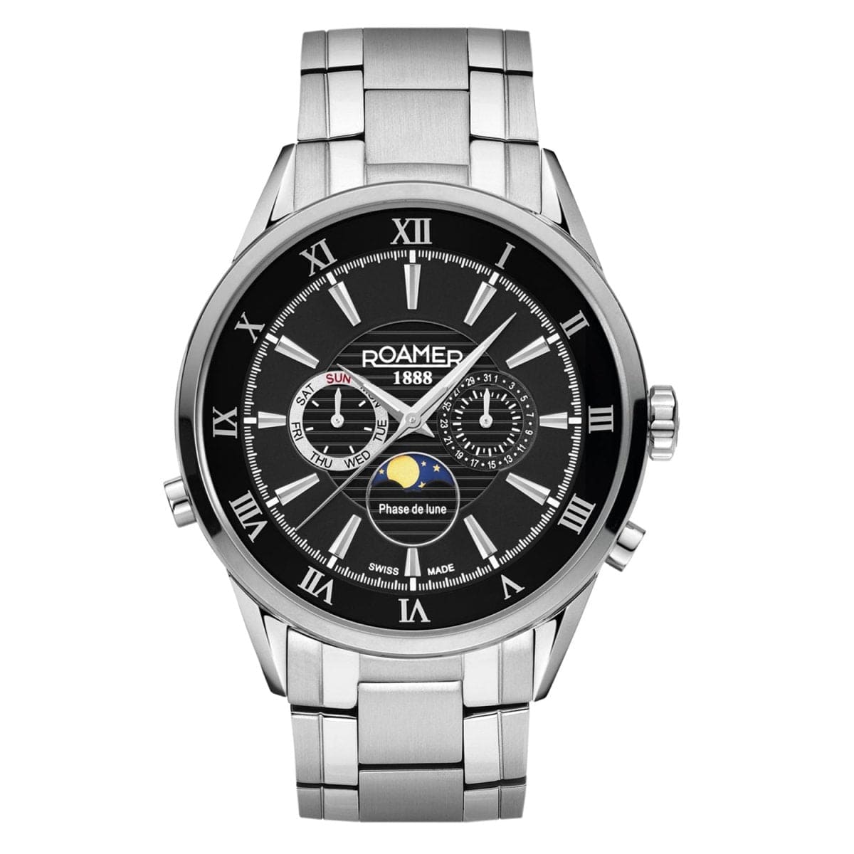 ROAMER Superior Moonphase Multifunction Black Round Dial Men's Watch- 508821 41 53 50