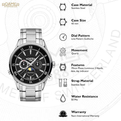 ROAMER Superior Moonphase Multifunction Black Round Dial Men's Watch- 508821 41 53 50