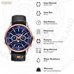 ROAMER Superior Moonphase Multifunction Blue Round Dial Men's Watch- 508821 47 43 05