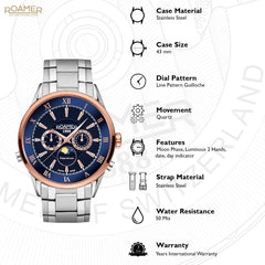 ROAMER Superior Moonphase Multifunction Blue Round Dial Men's Watch- 508821 47 43 50