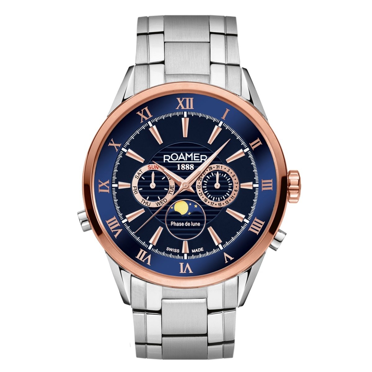 ROAMER Superior Moonphase Multifunction Blue Round Dial Men's Watch- 508821 47 43 50