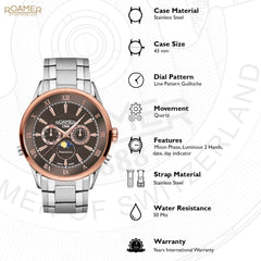 ROAMER Superior Moonphase Multifunction Brown Round Dial Men's Watch- 508821 47 53 50