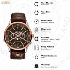 ROAMER Superior Moonphase Multifunction Brown Round Dial Men's Watch- 508821 47 63 05
