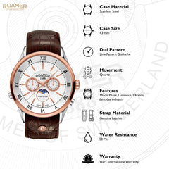 ROAMER Superior Moonphase Multifunction White Round Dial Men's Watch- 508821 49 13 05