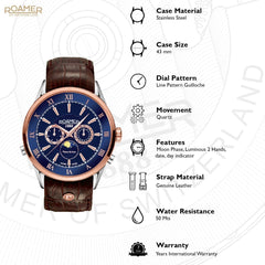 ROAMER Superior Moonphase Multifunction Blue Round Dial Men's Watch- 508821 49 43 05