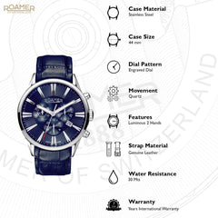 ROAMER Superior Chronograph Blue Round Dial Men's Watch- 508837 41 40 05