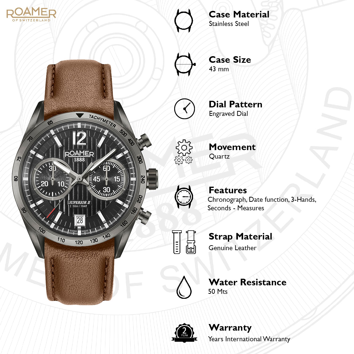 Roamer Superior Chrono II Analog Black Round Dial Men's Watch - 510818 45 54 08