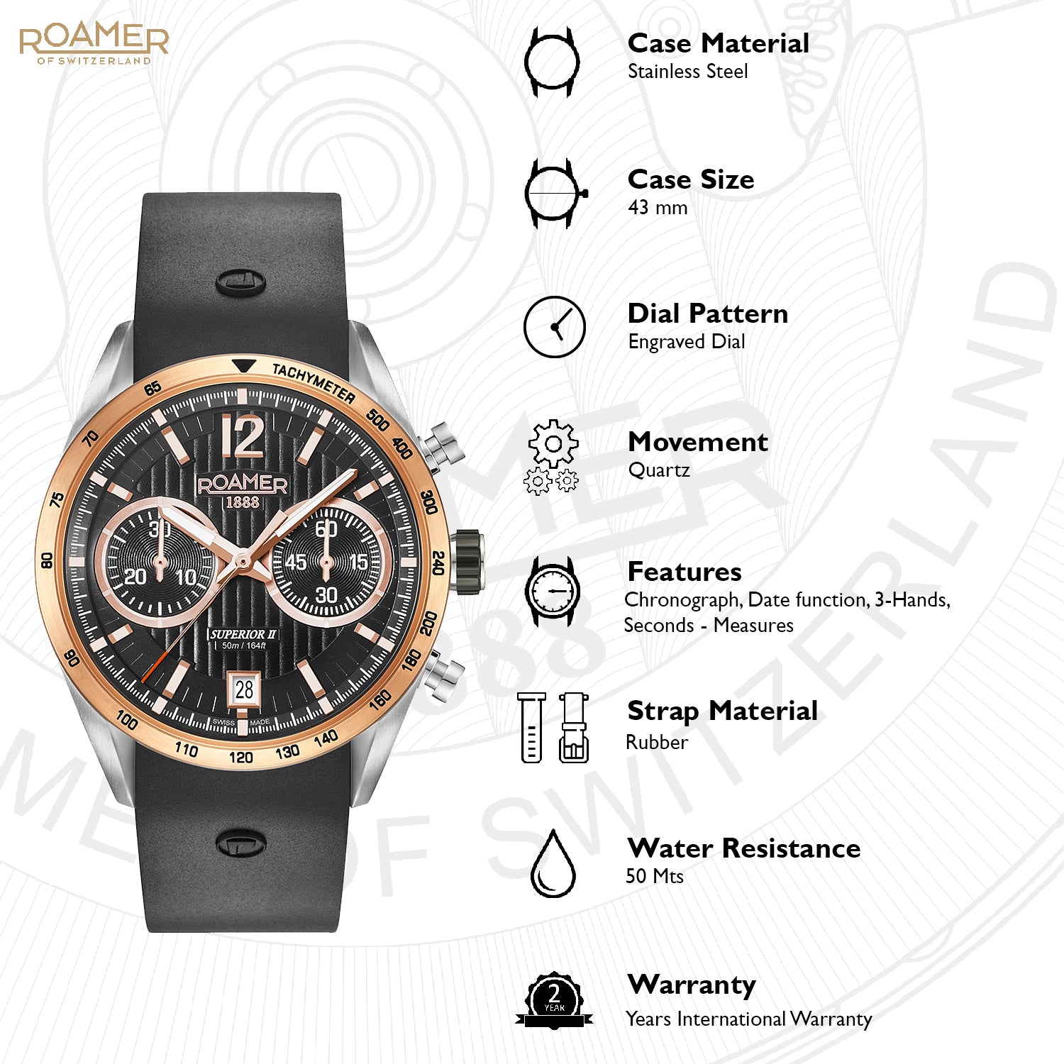 Roamer Superior Chrono II Analog Black Round Dial Men's Watch - 510902 39 54 05