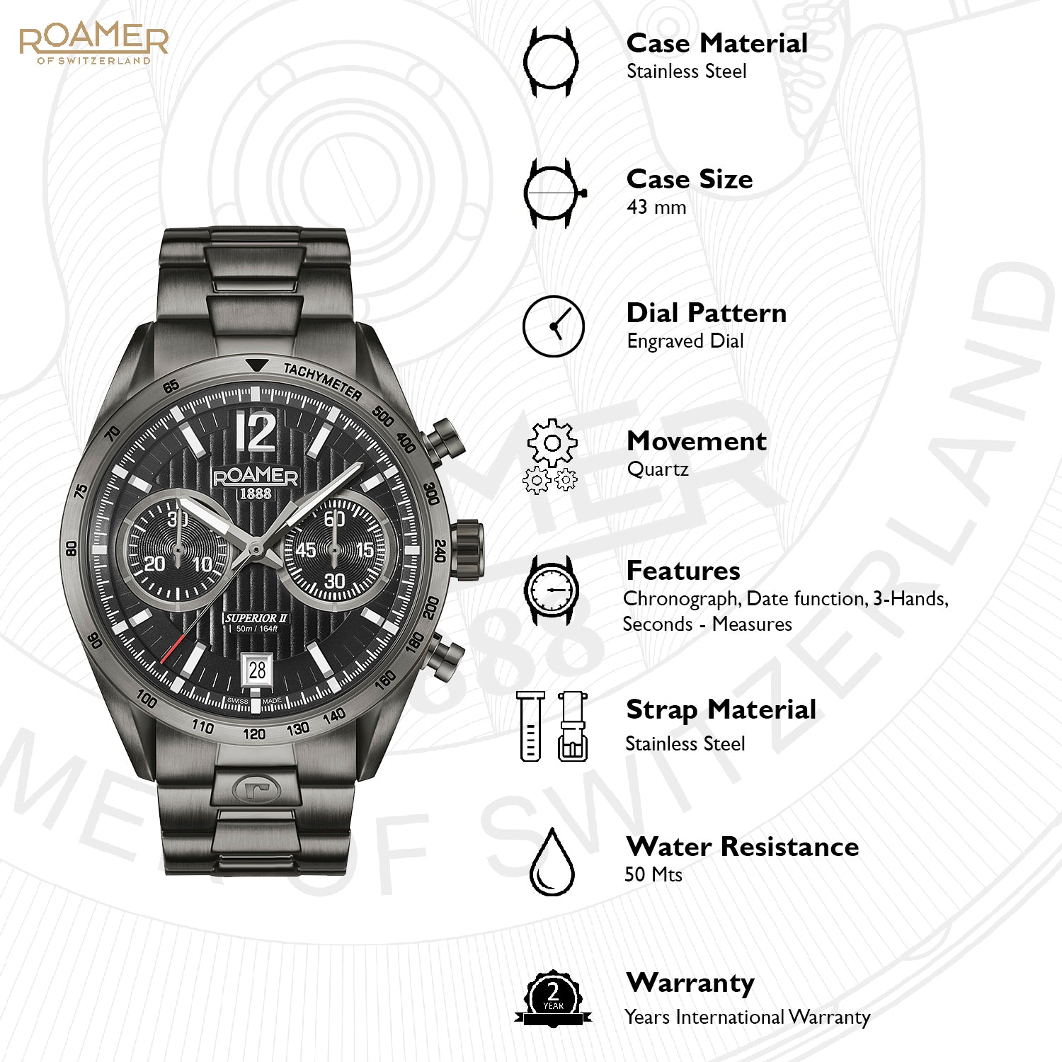 Roamer Superior Chrono II Analog Black Round Dial Men's Watch - 510902 45 54 50