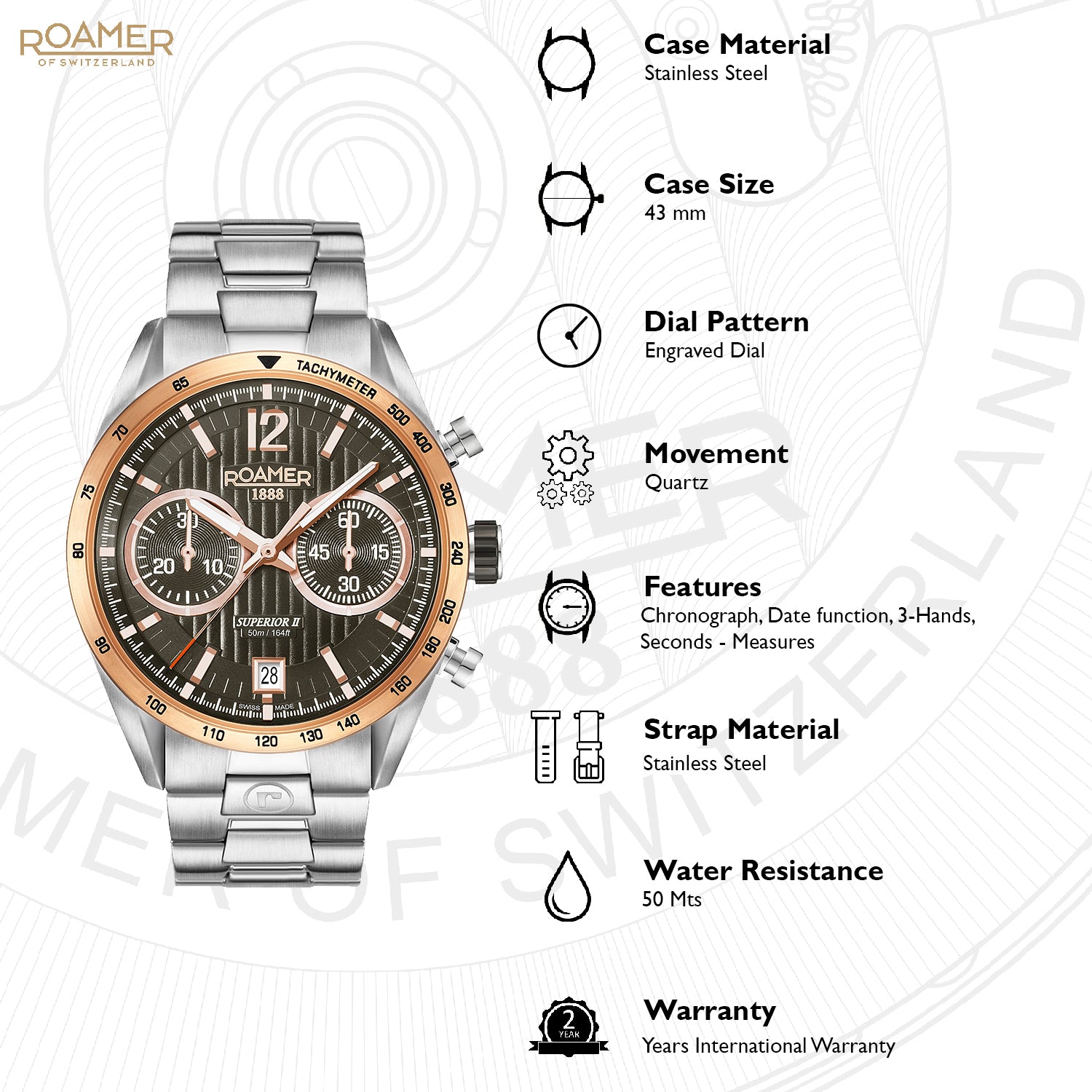 Roamer Superior Chrono II Analog Brown Round Dial Men's Watch - 510902 49 64 50