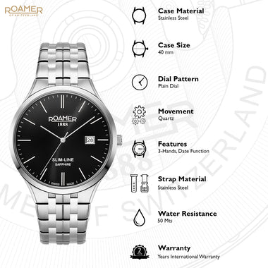 Roamer Slim-Line Classic Analog Black Round Dial Men's Watch - 512833 41 55 20