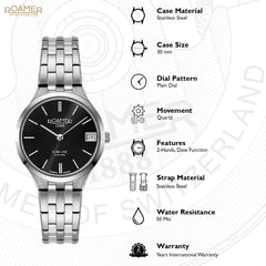 Roamer Slim-Line Classic Ladies Analog Black Round Dial Women's Watch - 512857 41 55 20