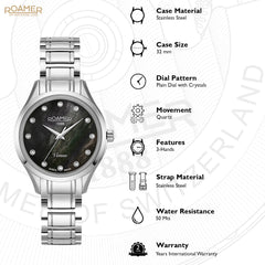 Roamer Venus Analog Black MOP Round Dial Women's Watch - 600847 41 59 60