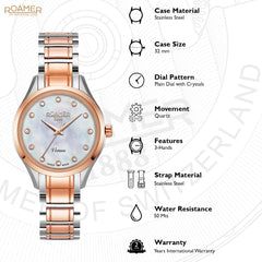 Roamer Venus Analog White MOP Round Dial Women's Watch - 600847 47 29 60