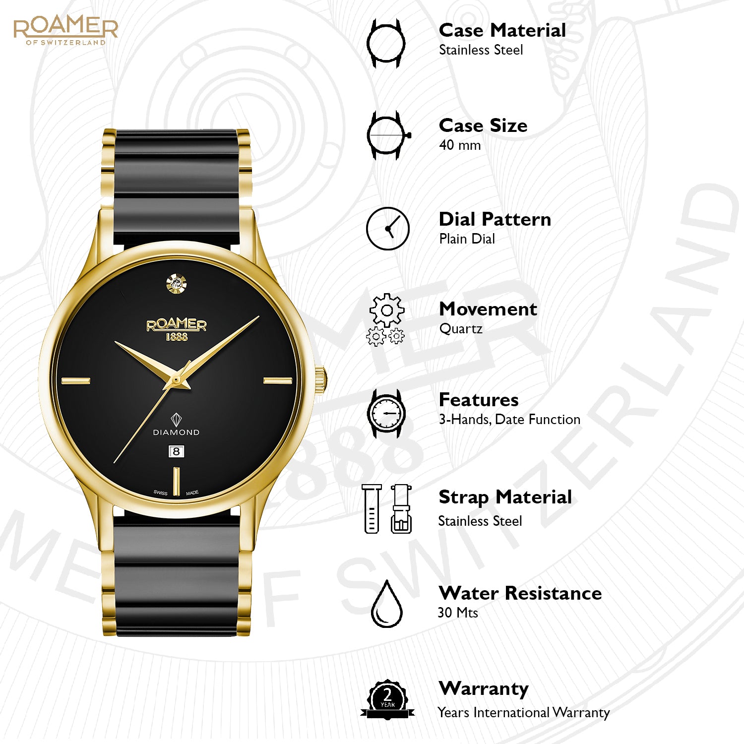 Roamer C-Line Gents DIA Analog Black Round Dial Men's Watch - 657833 48 59 60