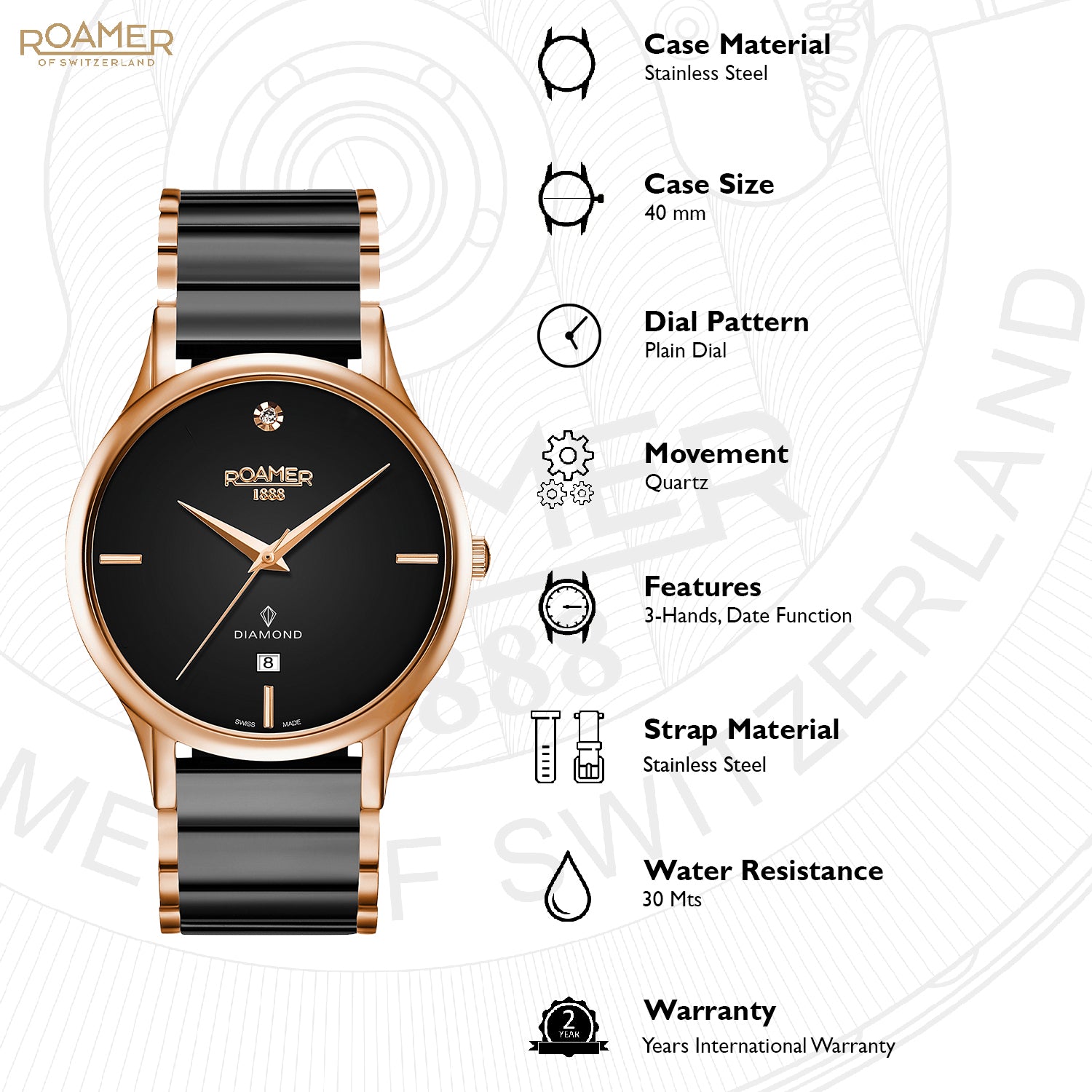 Roamer C-Line Gents DIA Analog Black Round Dial Men's Watch - 657833 49 59 60