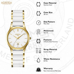 Roamer C-Line Ladies Analog White Round Dial Women's Watch - 657844 48 25 60