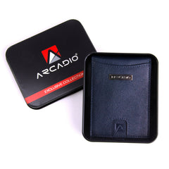 ARCADIO Money Clip Blue Textured Leather Bi-Fold RFID Protected Card Holder with Money Clipper Slim Wallet for Men Unique Birthday Anniversary Gift