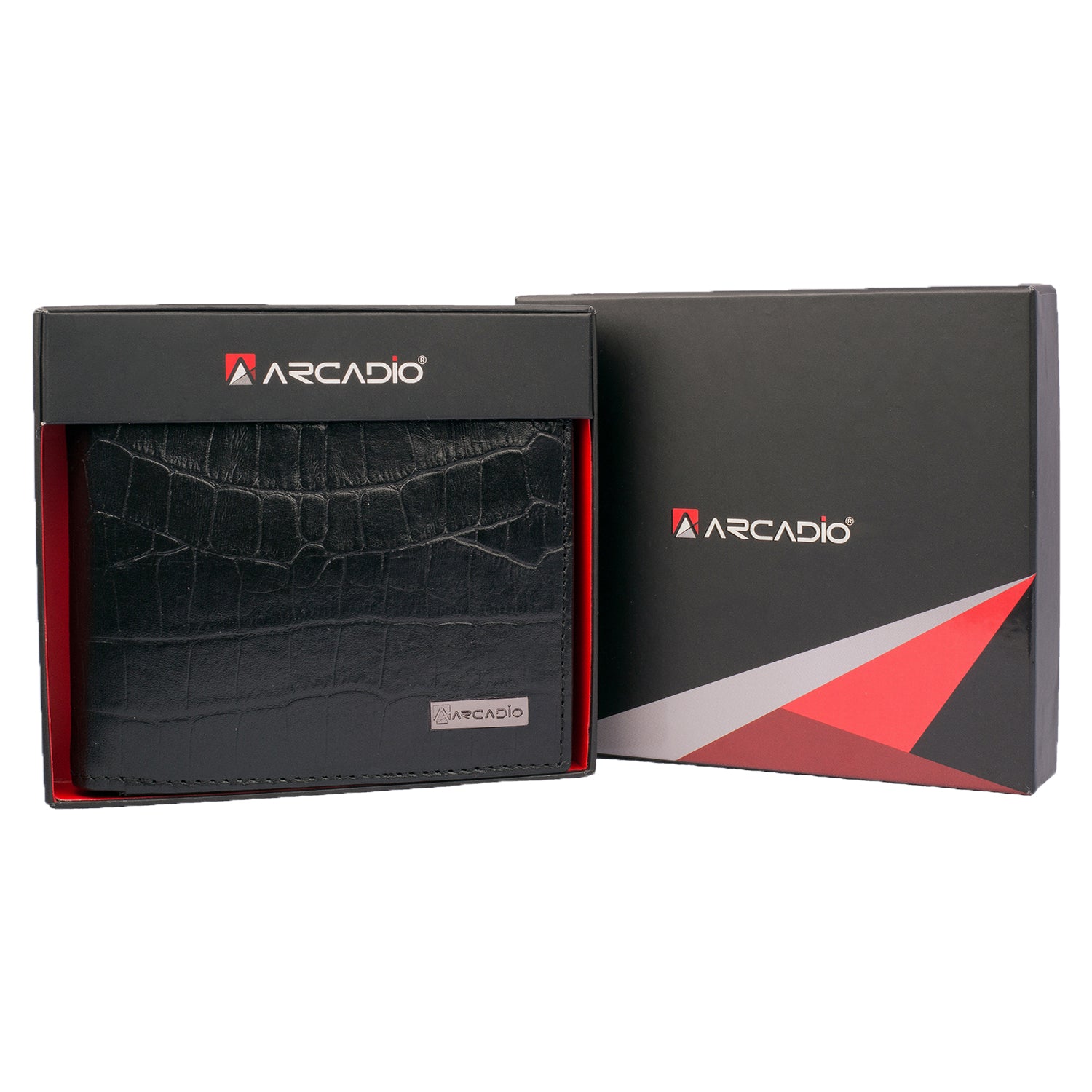 ARCADIO Men's Wallet Crock ‘N’ ROLL Bifold Black Croc Pattern Leather Wallet for Unique Birthday Anniversary Gift for Men Boy Love Husband Employees Clients