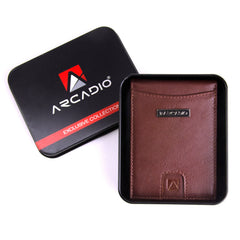 ARCADIO Money Clip Maroon Textured Leather Bi-Fold RFID Protected Card Holder with Money Clipper Slim Wallet for Men Unique Birthday Anniversary Gift
