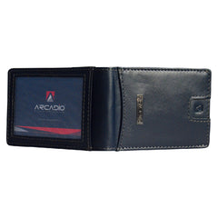 ARCADIO Money Clip Blue Soft Leather Bi-Fold RFID Protected Card Holder with Money Clipper Slim Wallet for Men Unique Birthday Anniversary Gift