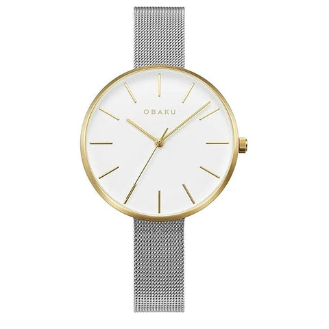 Obaku Mynte-Gold Bi Analouge White Round Dial Women's Watch -  V211LXGIMC