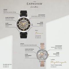 Earnshaw Baron and Nightingale Automatic Skeleton Round Dial Couple Watch - ES-8230- SET-02