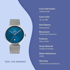 Obaku Hav Cyan Date  Blue Round Dial Men's Watch -  V200GDCLMC