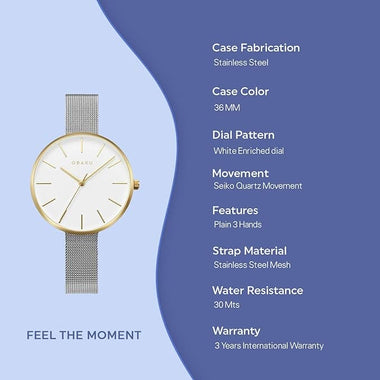 Obaku Mynte-Gold Bi Analouge White Round Dial Women's Watch -  V211LXGIMC