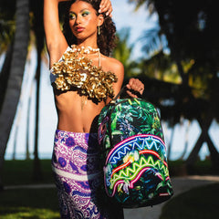 Sprayground Limited Edition Neon Shark Jungle DLXSR Backpack For Women - 910B5141NSZ