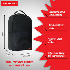 Sprayground Limited Edition Shark Central: 2.0: Black On Black DLXSV Backpack For Unisex - 910B5443NSZ
