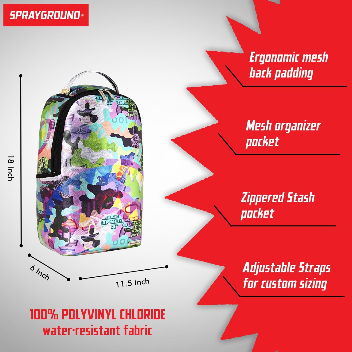 Sprayground Limited Edition Neon Money Camo Backpack For Unisex - 910B5712NSZ