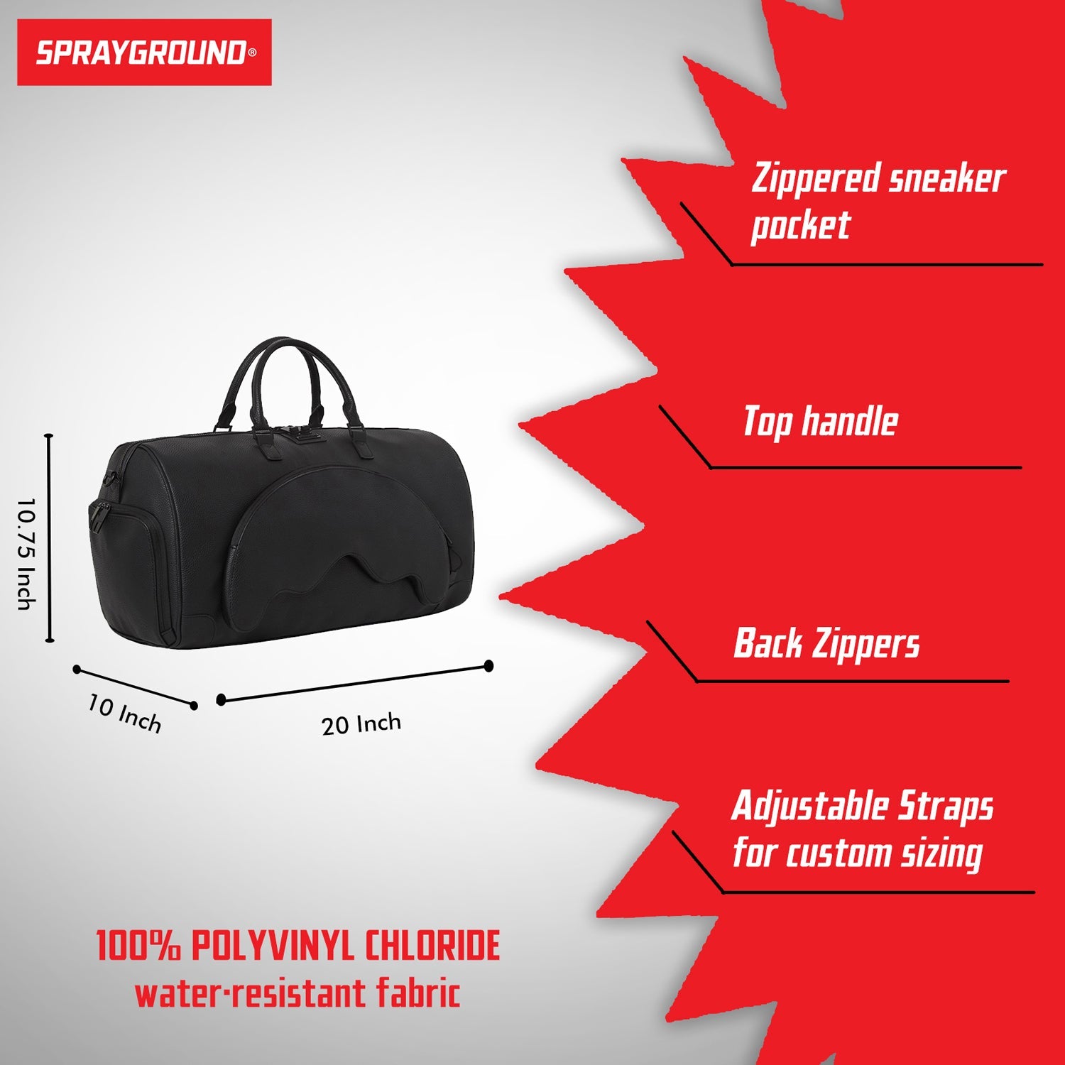 Sprayground Limited Edition Black Pvc Sharkpocket Duffle - 910D4705NSZ