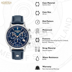 ROAMER Vanguard Chronograph Blue Round Dial Men's Watch- 975819 41 45 09