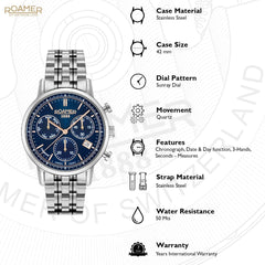 ROAMER Vanguard Chronograph Blue Round Dial Men's Watch- 975819 41 45 90
