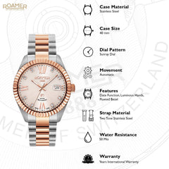 ROAMER Primeline Crystal Automatic Beige Round Dial Men's Watch- 981661 47 09 90