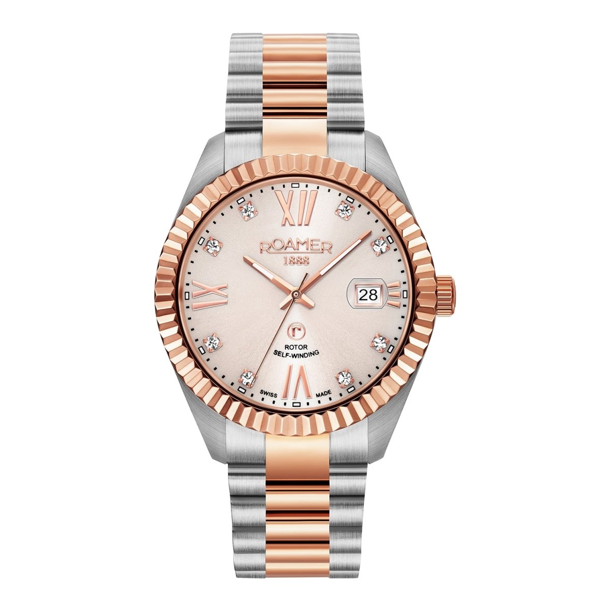 ROAMER Primeline Crystal Automatic Beige Round Dial Men's Watch- 981661 47 09 90