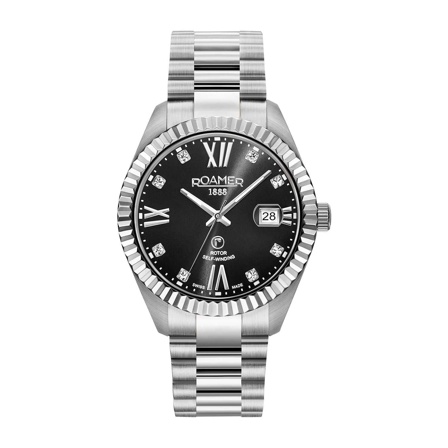 Roamer Primeline Crystal Automatic Black Round Dial Men's Watch - 981661 41 59 90