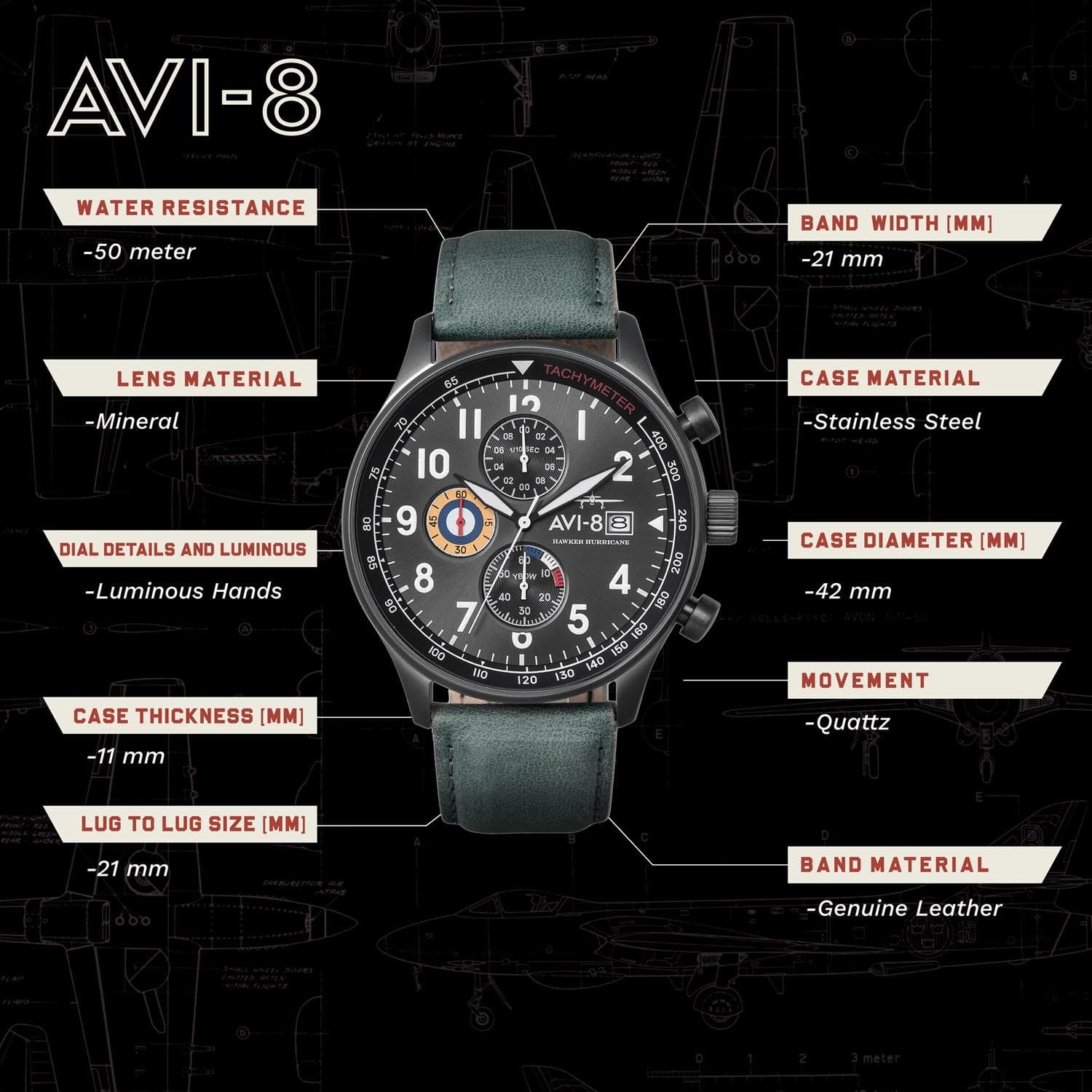 AVI-8 Hawker Hurricane Chronograph Men's Watch - AV-4011-0D