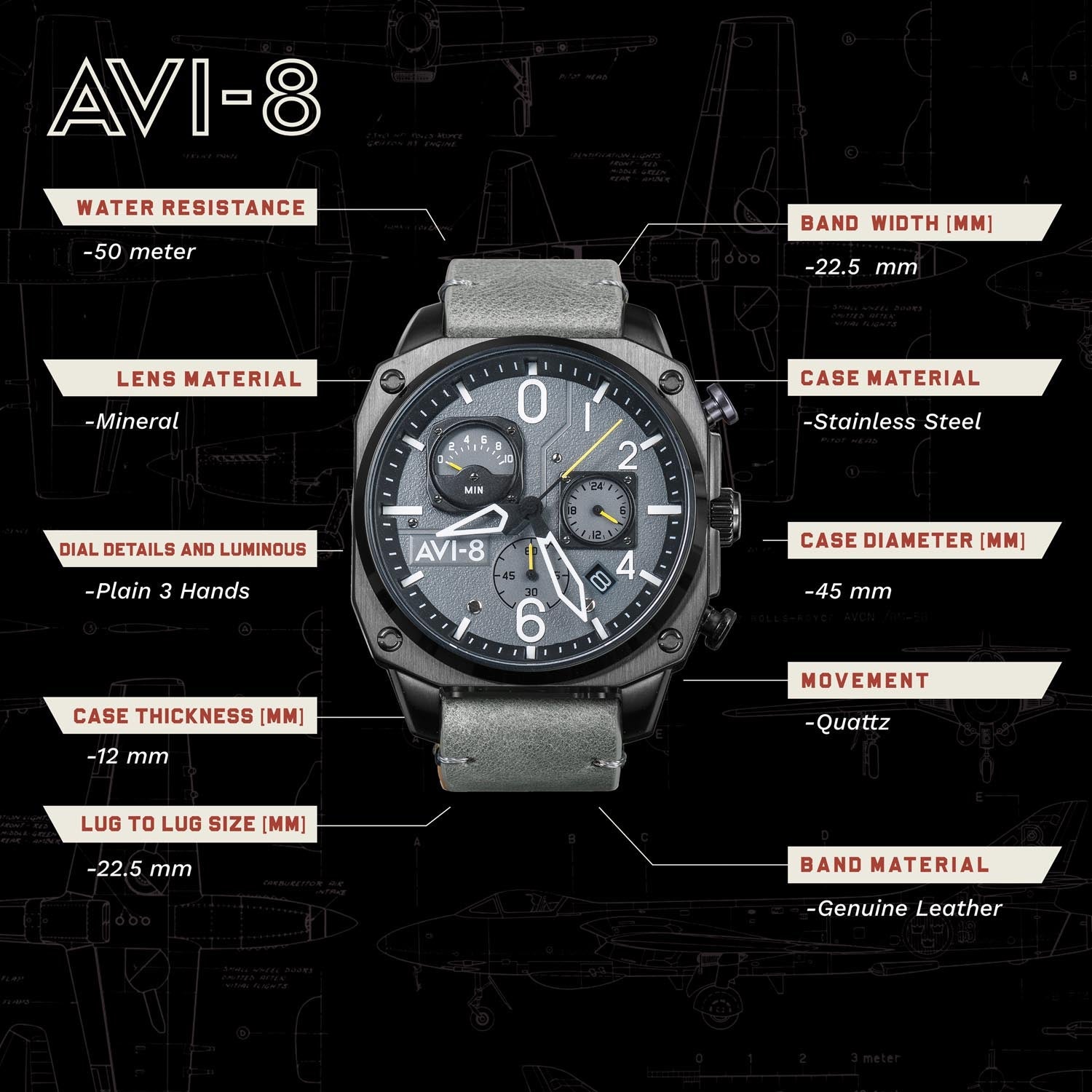 AVI-8 Hawker Hunter Chronograph Men's Watch - AV-4052-03