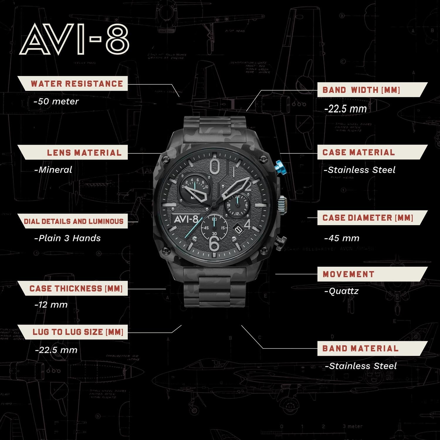 AVI-8 Hawker Hunter Chronograph Men's Watch - AV-4052-11