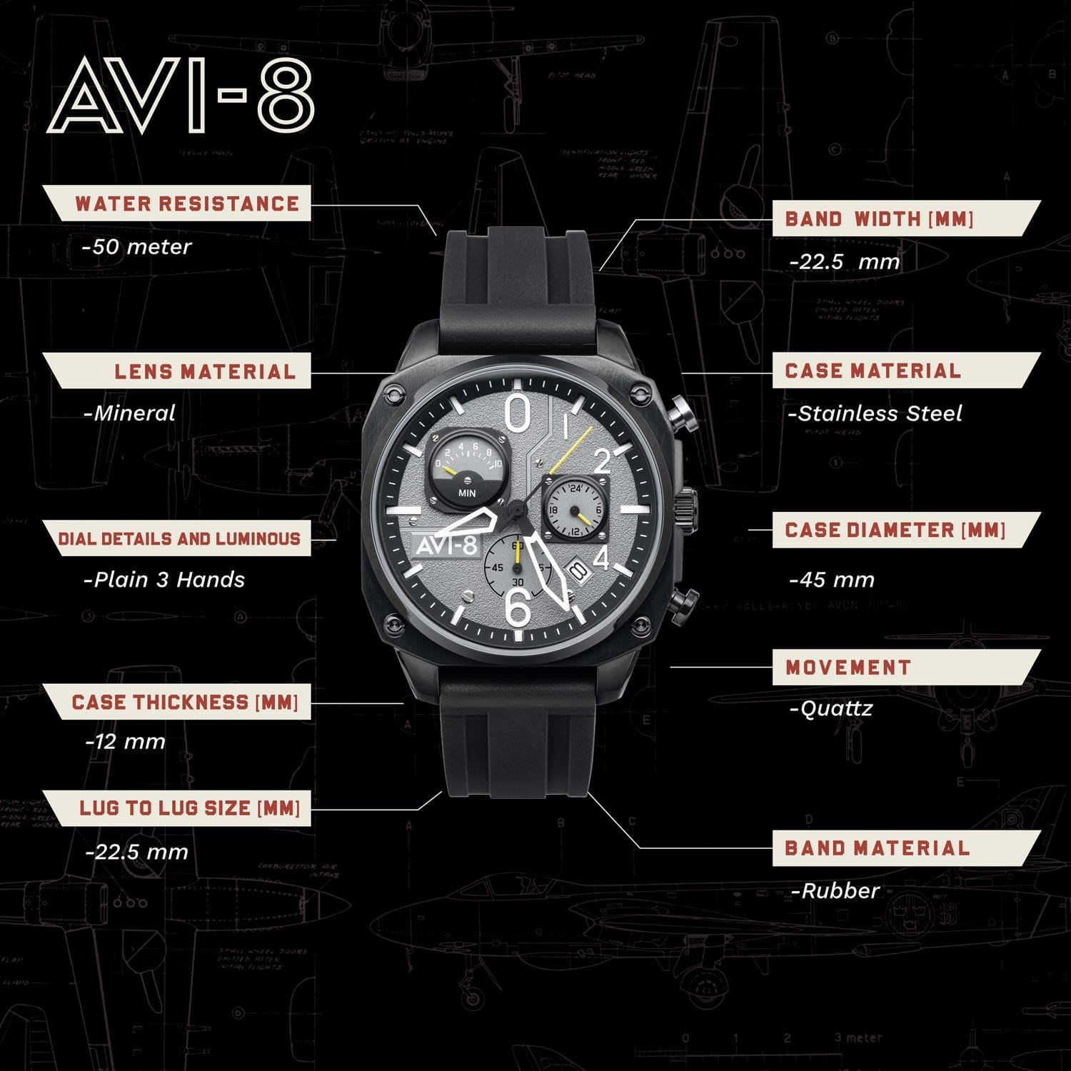 AVI-8 Hawker Hunter Chronograph Men's Watch - AV-4052-R1