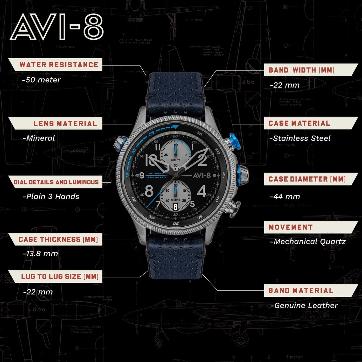 AVI-8 Hawker Hunter Chronograph Men's Watch - AV-4080-02