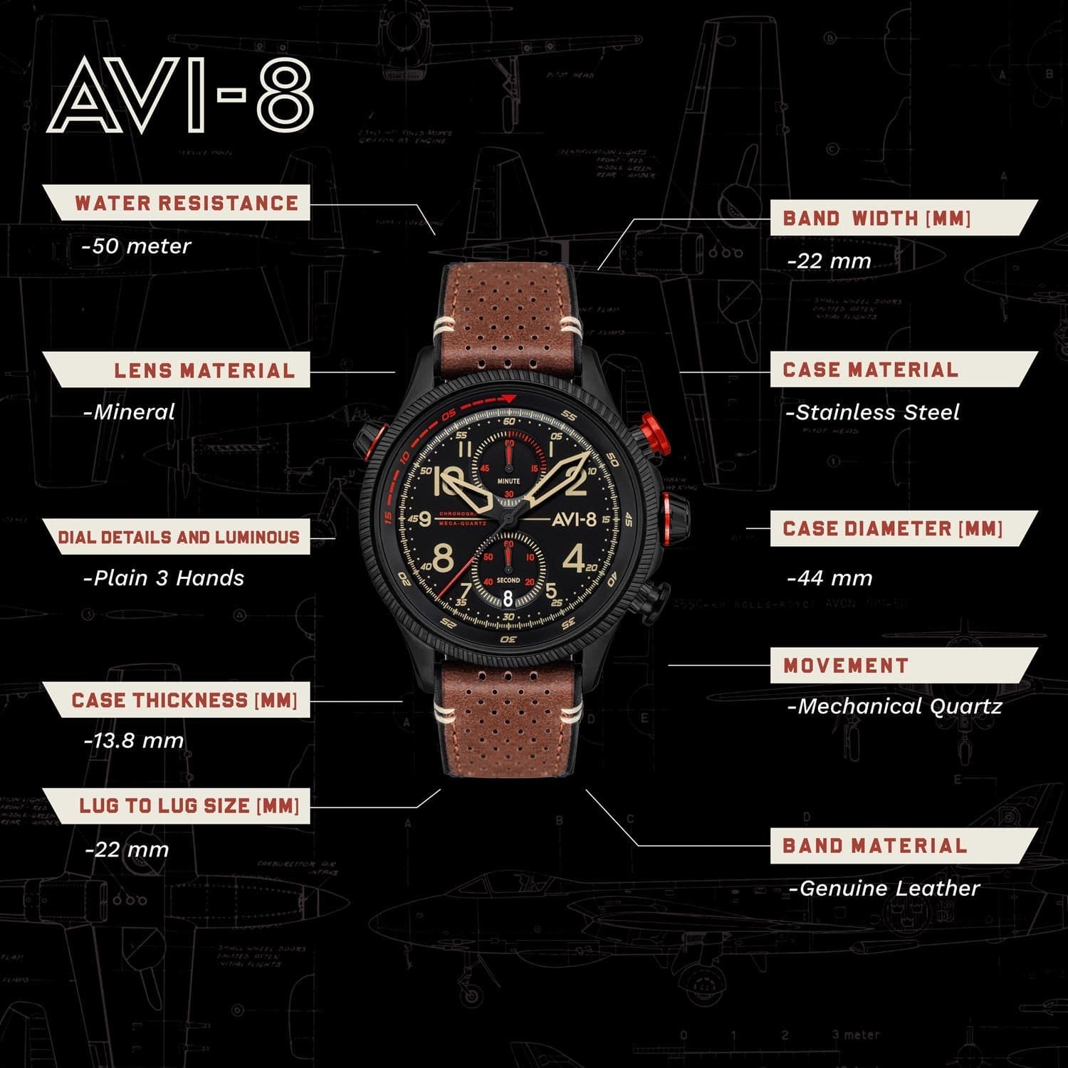 AVI-8 Hawker Hunter Chronograph Men's Watch - AV-4080-04
