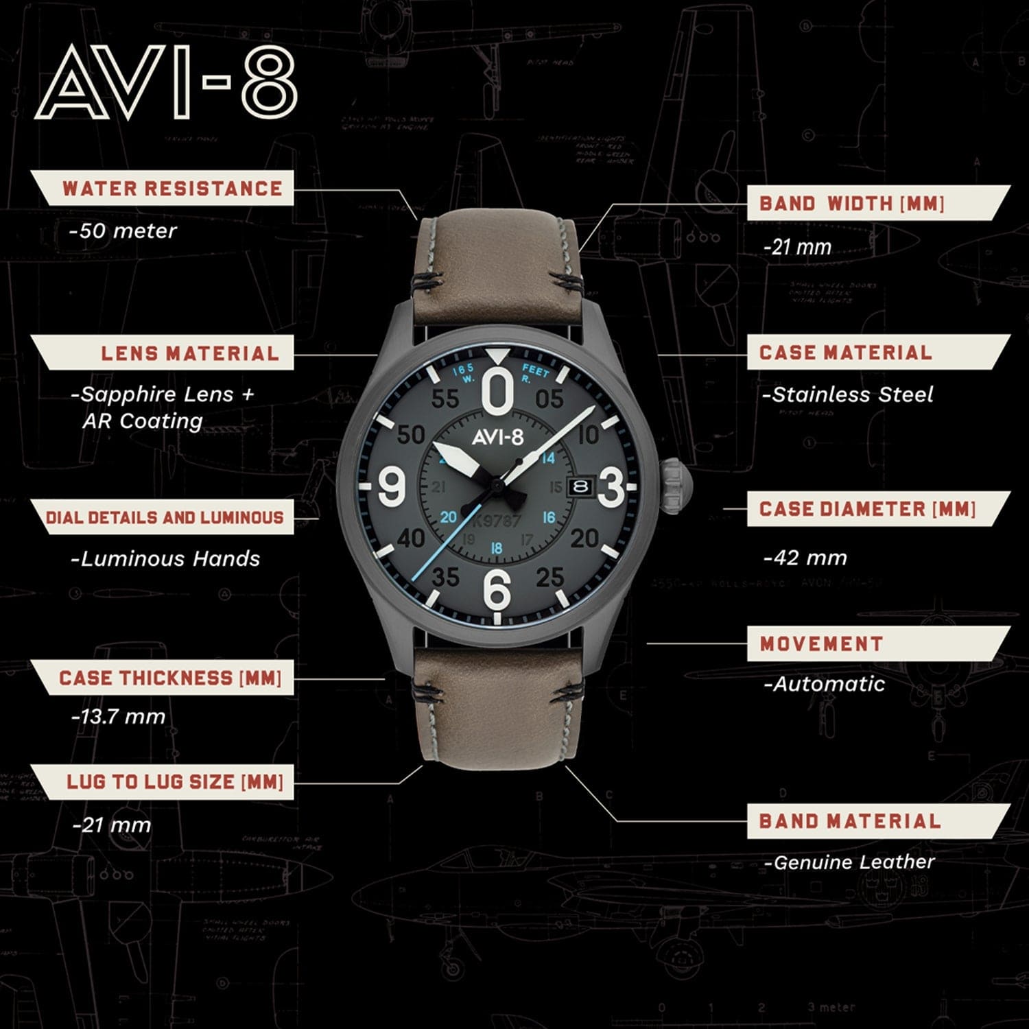 AVI-8 Spitfire Automatic Men's Watch - AV-4090-04