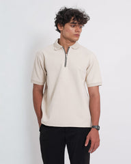 SEW MUCH LEWKS Zip Textured Polo - Off White