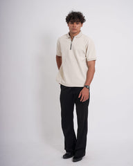 SEW MUCH LEWKS Zip Textured Polo - Off White