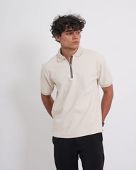 SEW MUCH LEWKS Zip Textured Polo - Off White