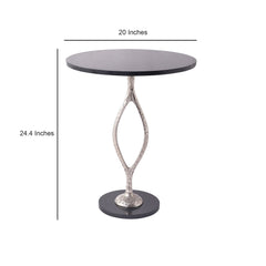 De Maison Decor Round Marble Side Table - Silver & Black